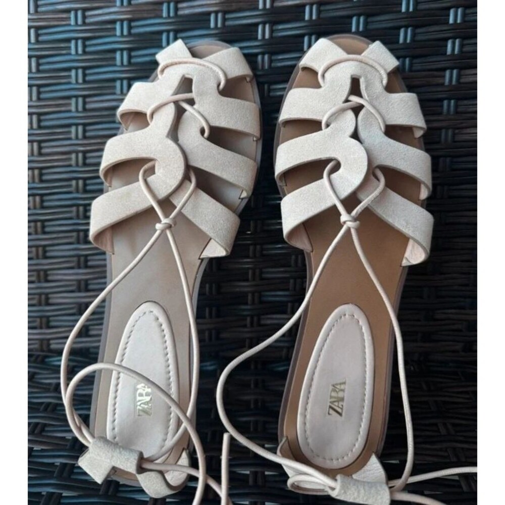 Zara Tied Split 100% Leather Fisherman Sandals Size 7.5